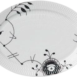 Royal Copenhagen Sort Mega Riflet 28 Cm. Oval Tallerken