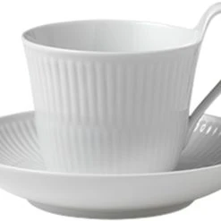 Royal Copenhagen Hvid Riflet 25 Cl. Højhanks Kop Med Underkop