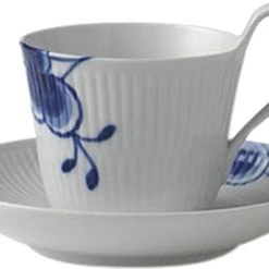 Royal Copenhagen Blå Mega Riflet 25 Cl. Højhankskop-og Underkop