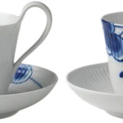 Royal Copenhagen Blå Mega Riflet 25 Cl. Højhankskop Med Underkop 2-pak