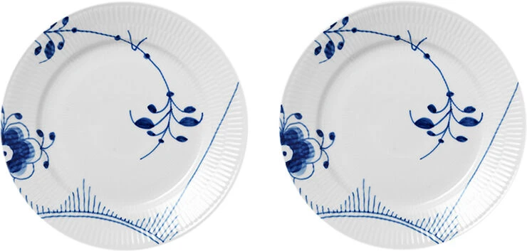 Royal Copenhagen Blå Mega Riflet 2-pak Tallerkner 22cm No 2