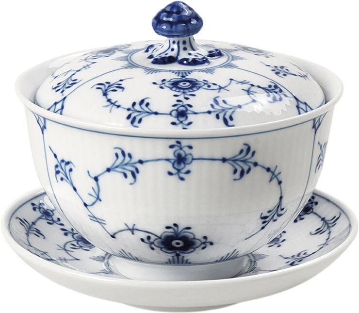 Royal Copenhagen MUSSELMALET RIFLET KOP MED UNDERKOP OG LÅG 21 CL