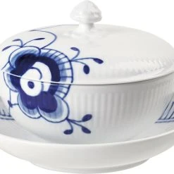 Royal Copenhagen Blå Mega Rifle Skål Med Låg Og Underkop 38 Cl