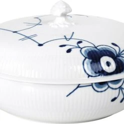 Royal Copenhagen Blå Mega Rifle Skål Med Låg 130 Cl